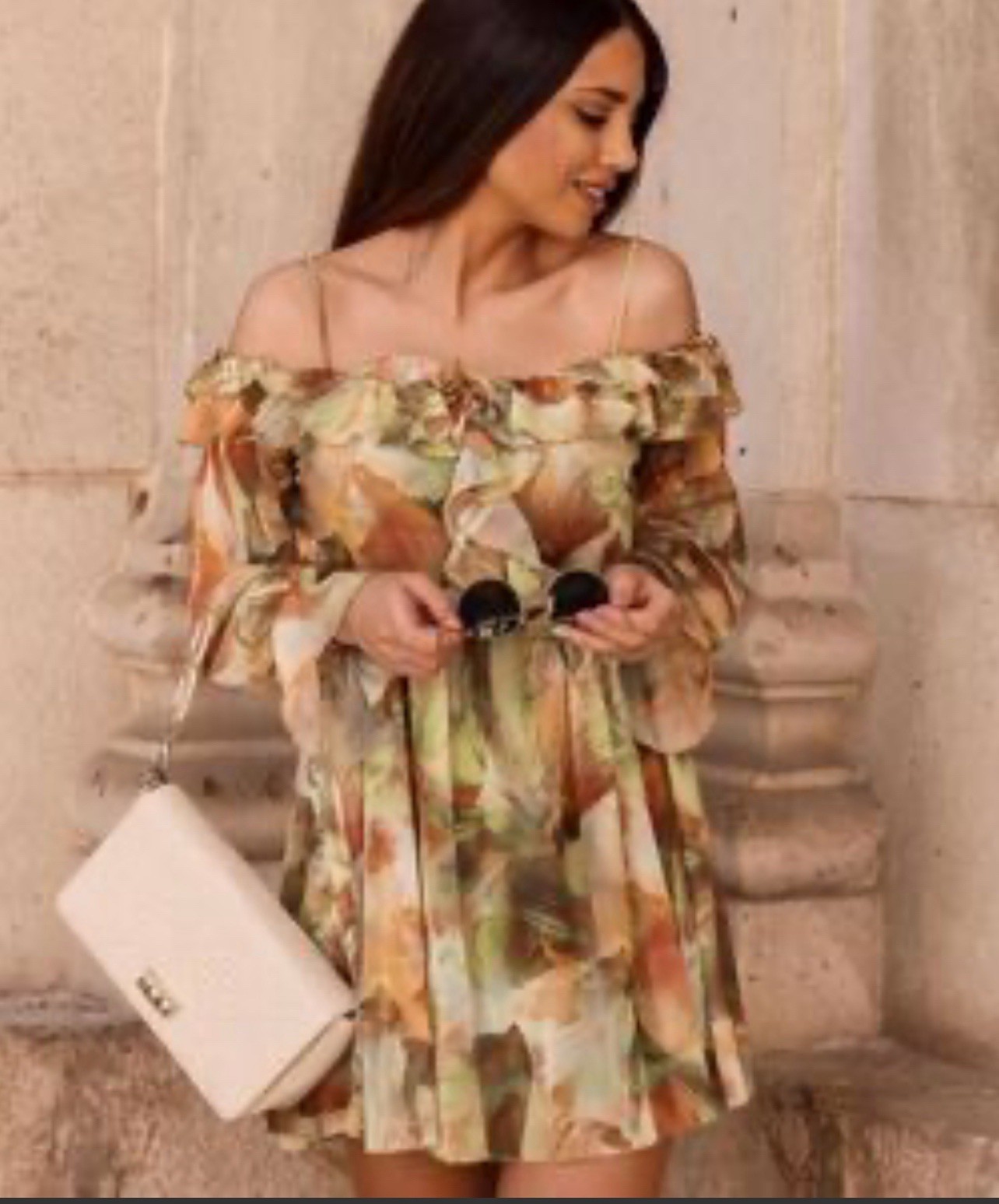 Zara Dress Ruffled Printed Mesh Tulle Off/On Shoulder NWOT Small Fairy Mini