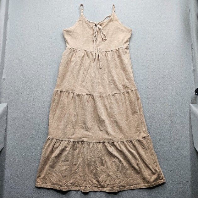 Old Navy Women’s Size Small Beige Sleeveless Tiered Dress Lace Tie at Neckline