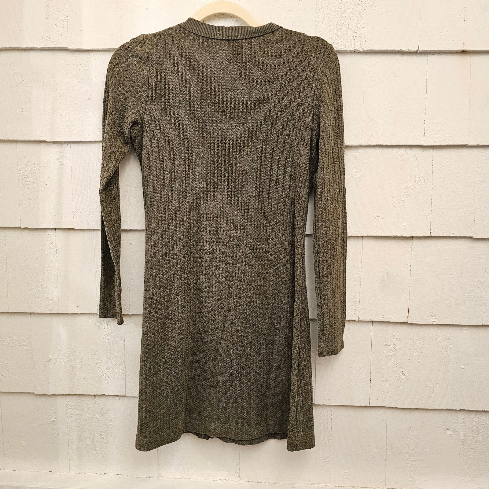 American Eagle XS Olive Waffle Knit Button Front Long Sleeve Mini Dress