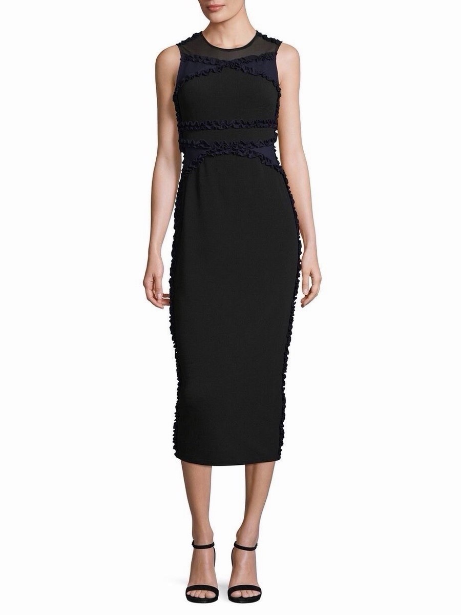 Opening Ceremony Leo Ruffle Sleeveless Knit/Mesh Maxi Dress Black/Blue $475 Sz L