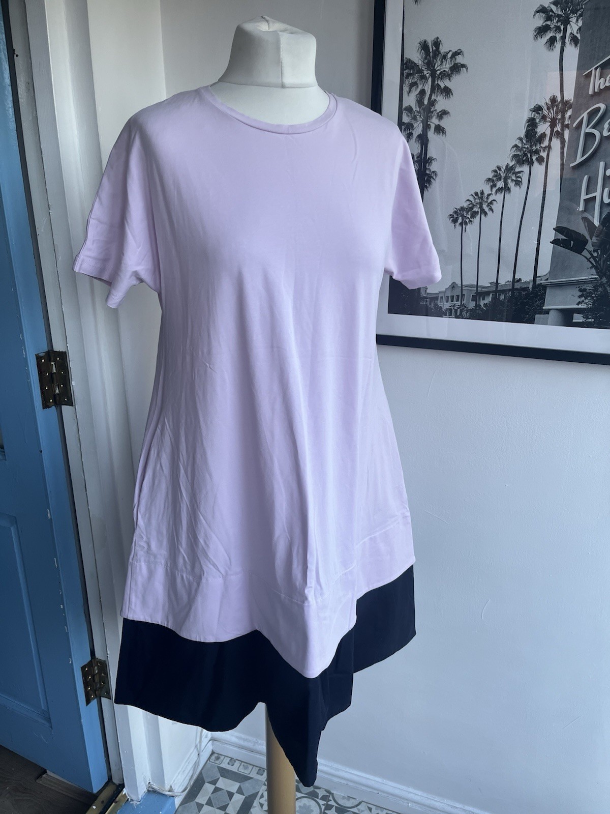 Ladies COS Women’s T Shirt Dress A Line Lilac Navy Blue Cotton Detail Size Small
