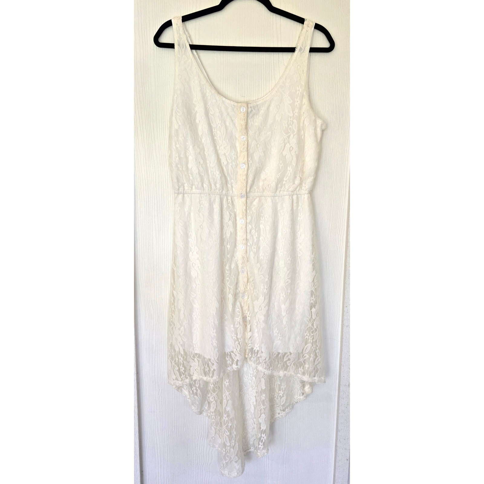 Cream Lace High Low Dress Size L Wedding Fairy Cottagecore Peasant Romantic Boho