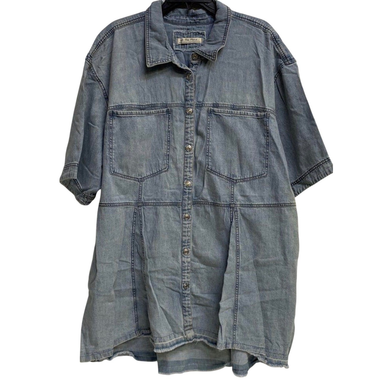 Free People We The Free Jenny Tunic Denim Mini Dress Light Wash Blue XL No Belt