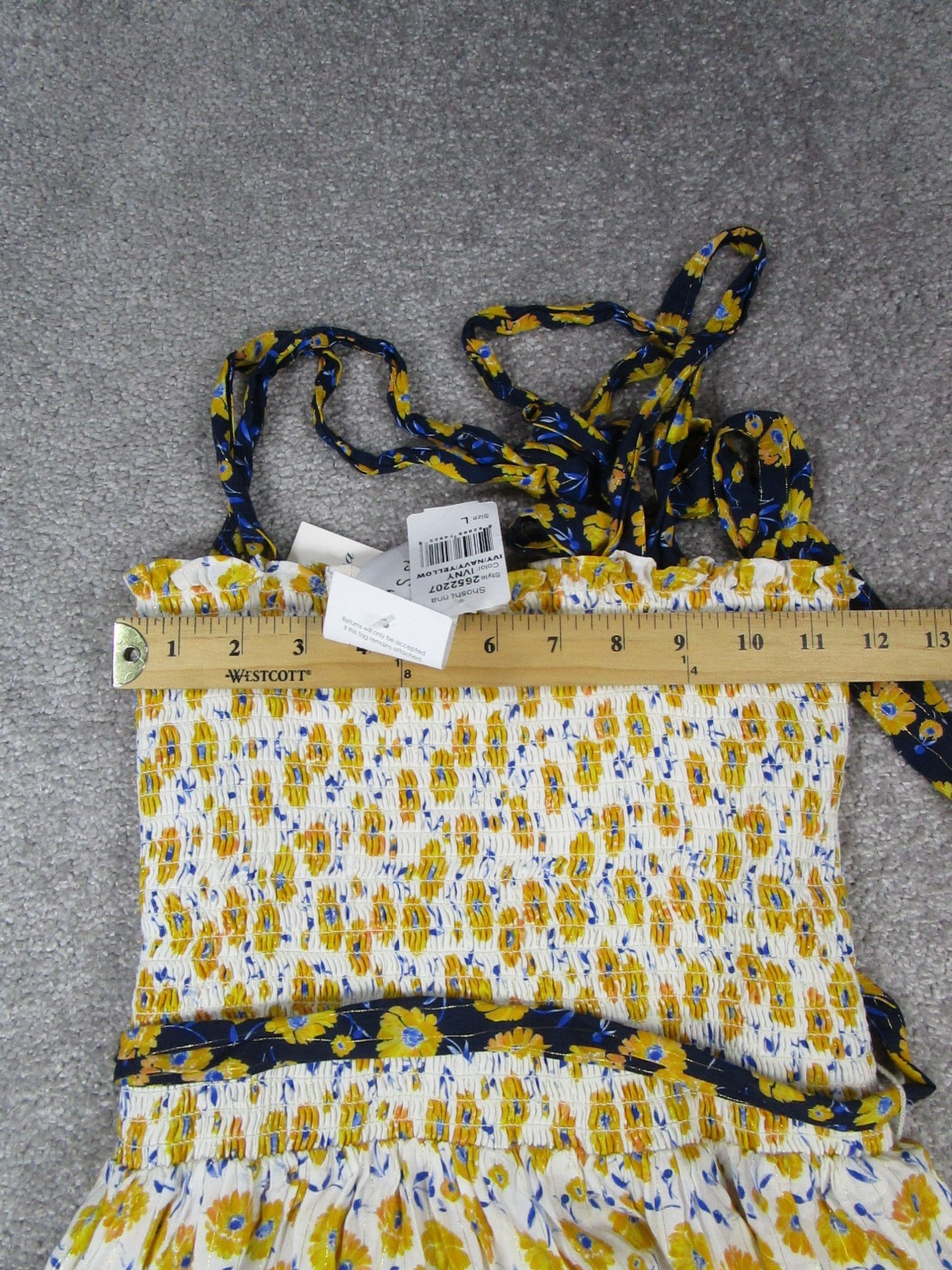 Shoshanna Dress Womens Large Yellow White Blue Floral Wrap Blouson Halter New