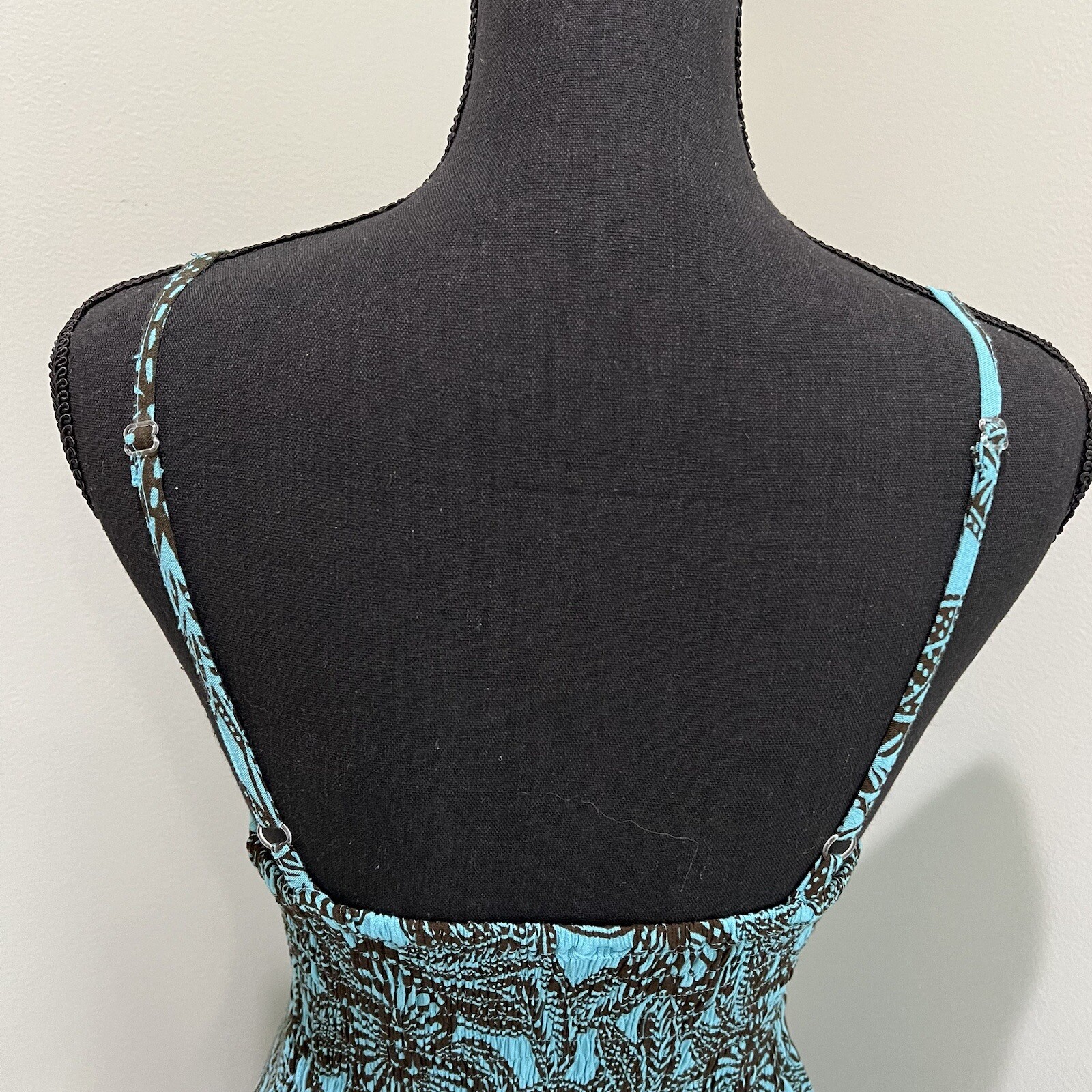 Piramide Clothing Company Handmade Teal & Brown MIDI Dress 100% Rayon Sz M EUC