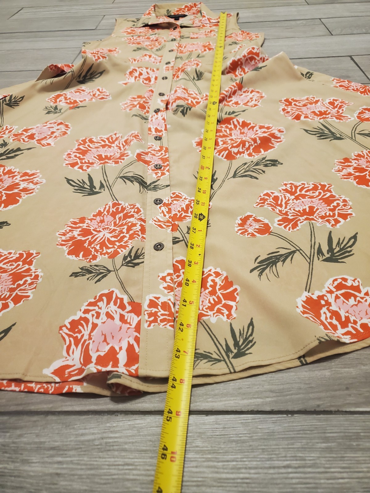 Banana Republic 100% polyester orange beige floral midi flared shirt dress M