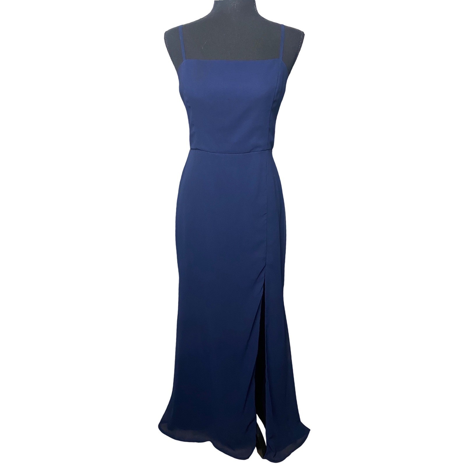 Lulus Feeling Elegant Navy Blue Lace Up Slit Maxi Dress Womens Small Formal Gown
