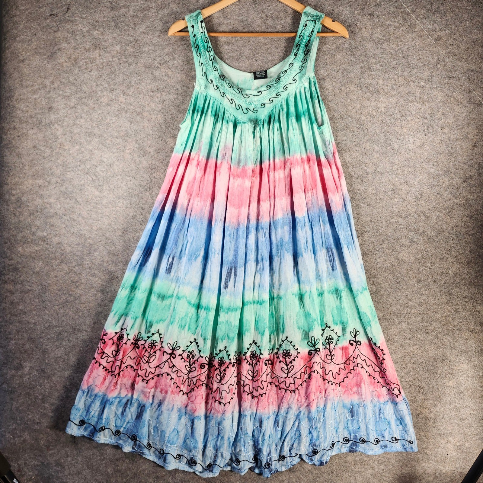 Fashion Force Sundress Women Free Size Multicolor Tie Dye Embroidered Boho Flaw