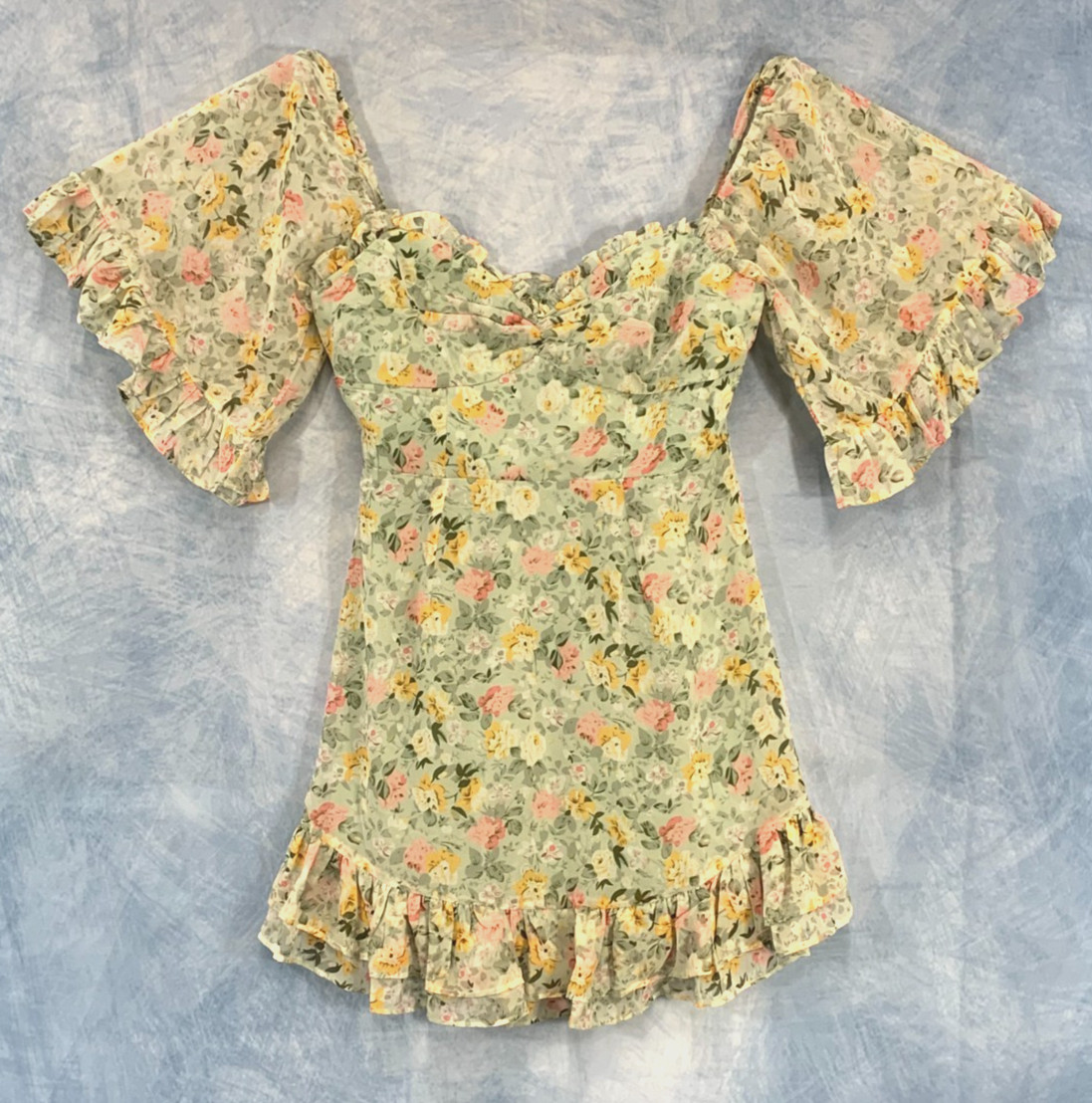 NWT Hello Molly Greenfloral-S Halter Bustier A Line Mini Dress