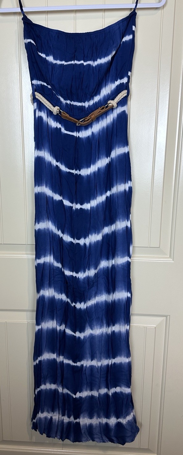 Ya Los Angeles Blue Tie-dye Strapless Maxi Dress Sz M NWT
