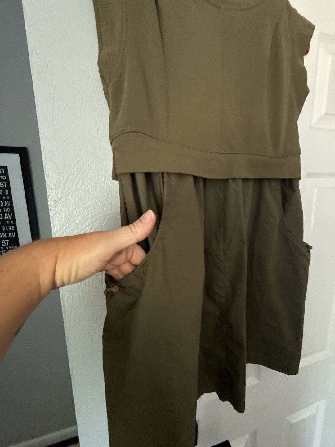 Fashion Olive Green Sleeveless Utility Drop-Waist Mini Dress with Pockets