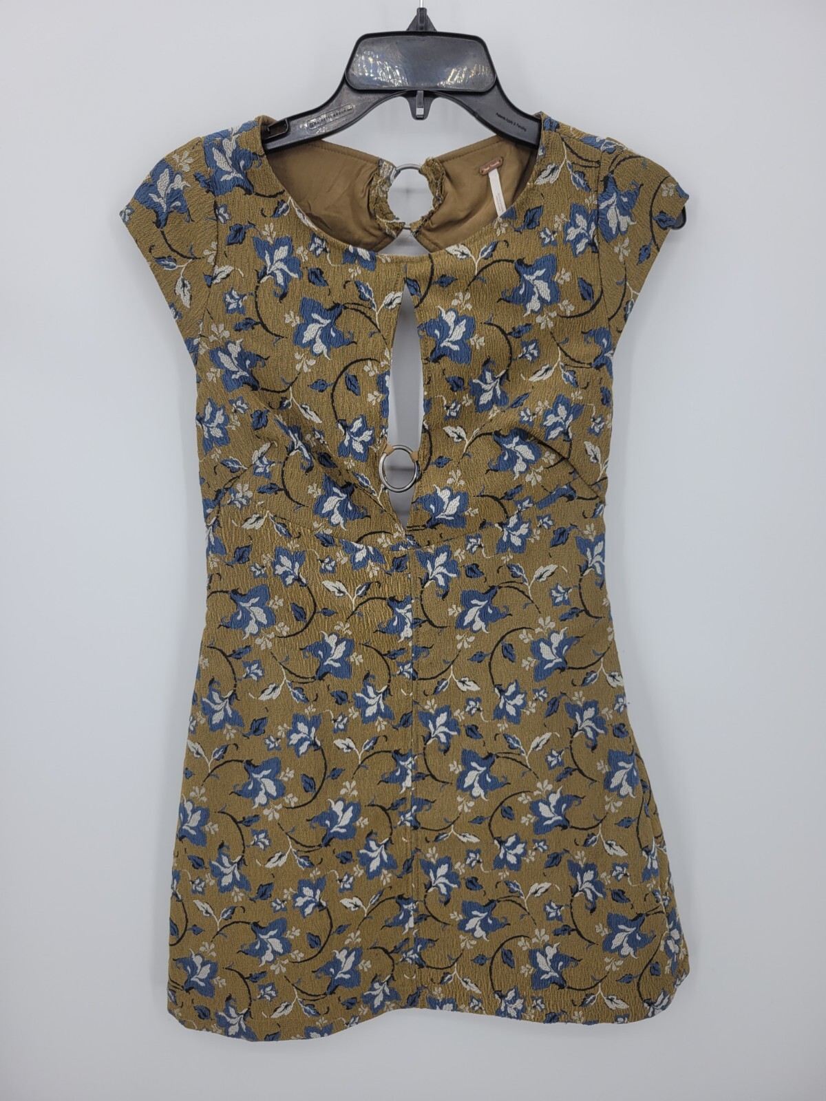 Free People Dress Womens 4 Say Yes Jacquard Olive Green Floral Mini Boho
