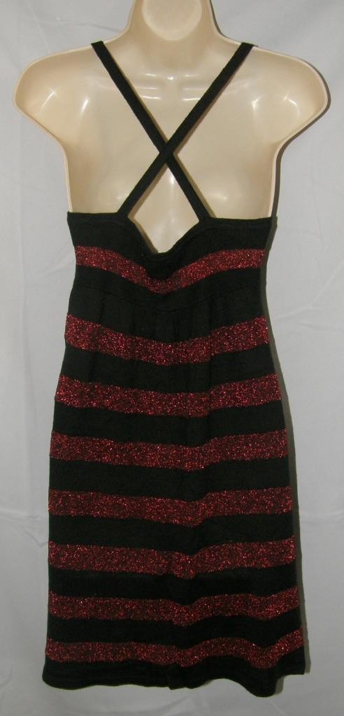 Sparkly Red & Black Stripe Sz Medium Stretchy Lightweight Sweater Party Dress