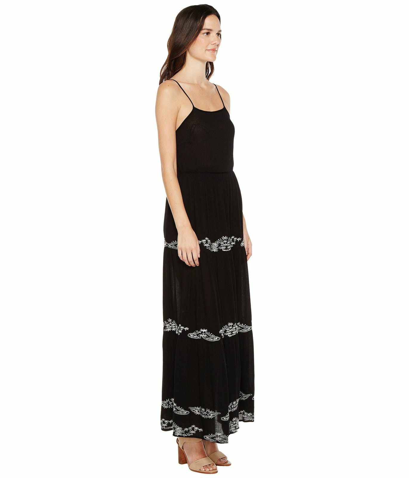 $380 Brigitte Bailey Women Black Blaine Embroidered Sleeveless Maxi Dress Size L