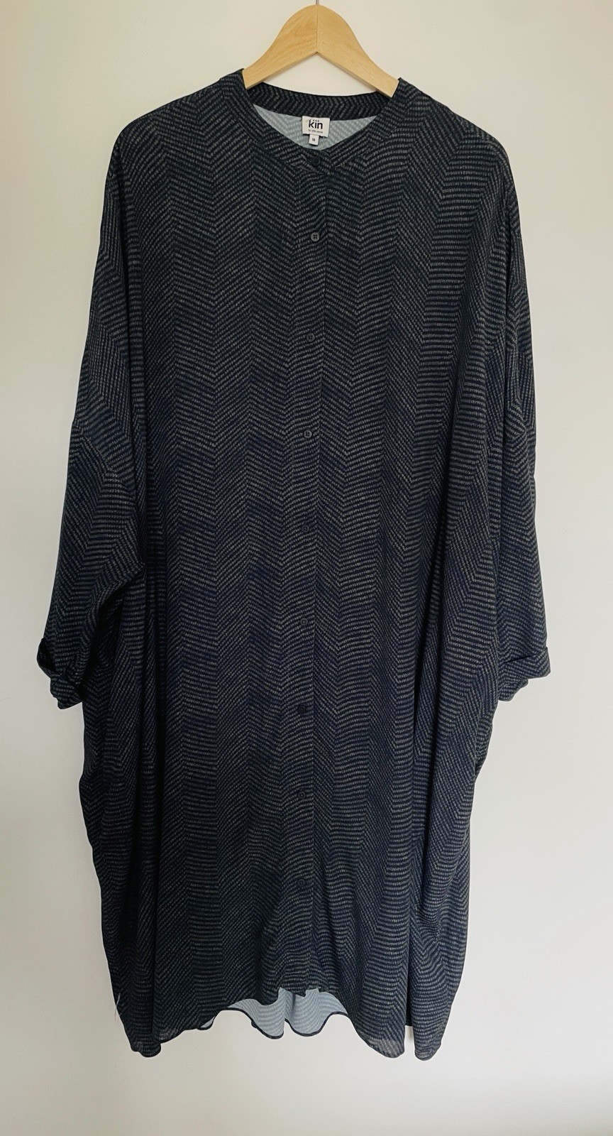 Kin Shirt Midi Dress Women’s 18 Lagenlook Minimal Pockets Grey