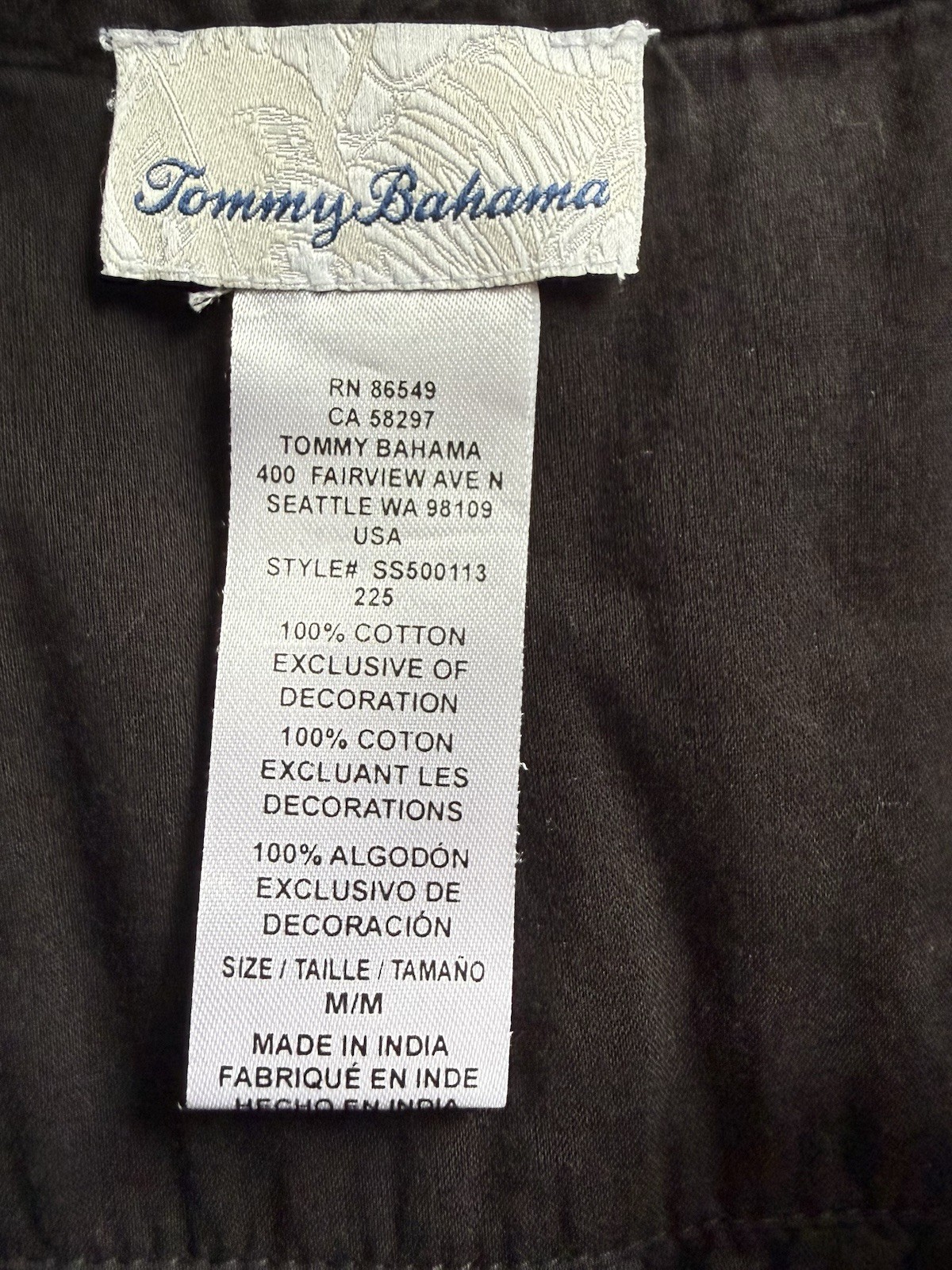 Tommy Bahama Black Solid 100% Cotton V-Neck Tassel A-Line Knee Dress M
