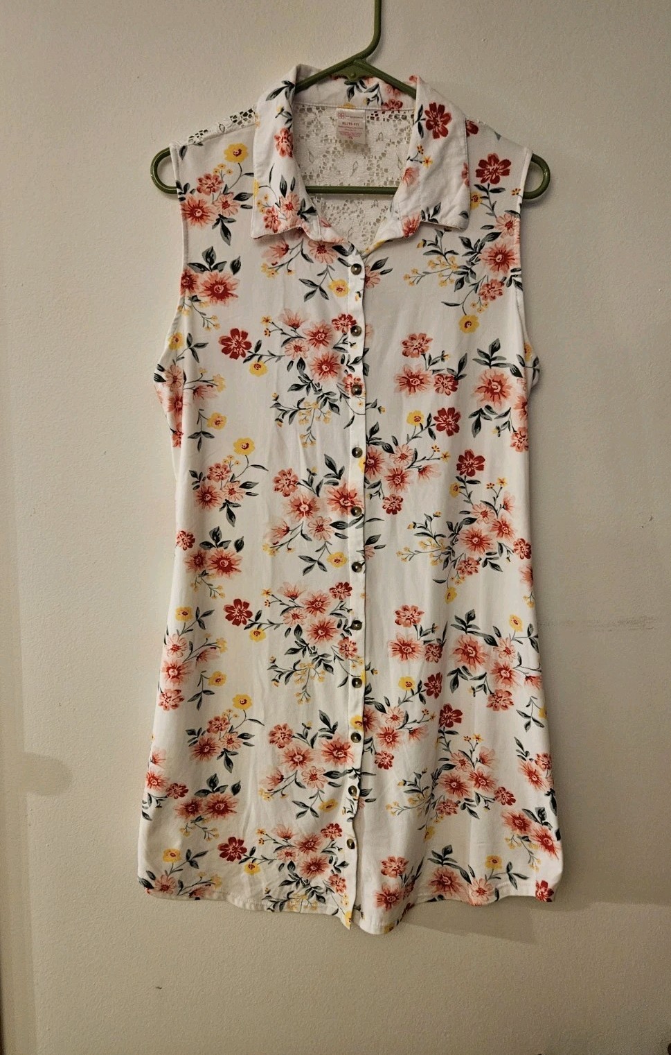 No Bounderies Button Up Pink Floral Lace Cutaway Back Dress Pre-own Sz XL 15/17