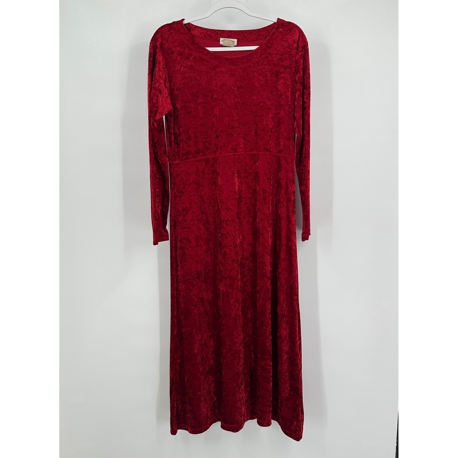 Womens Whimisgoth Crushed Velvet Maxi Dress Size L Red Vamp Goth Witchy Romantic