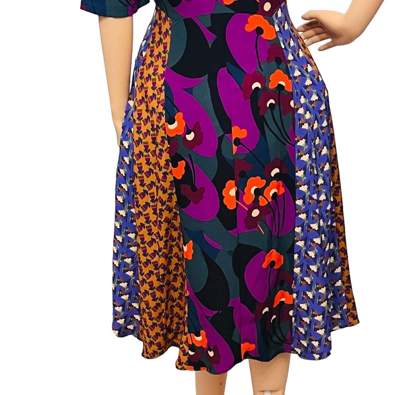 LOGO By Lori Goldstein Boho Dress Button Up Pockets Flare Patchwork Mix Print XS