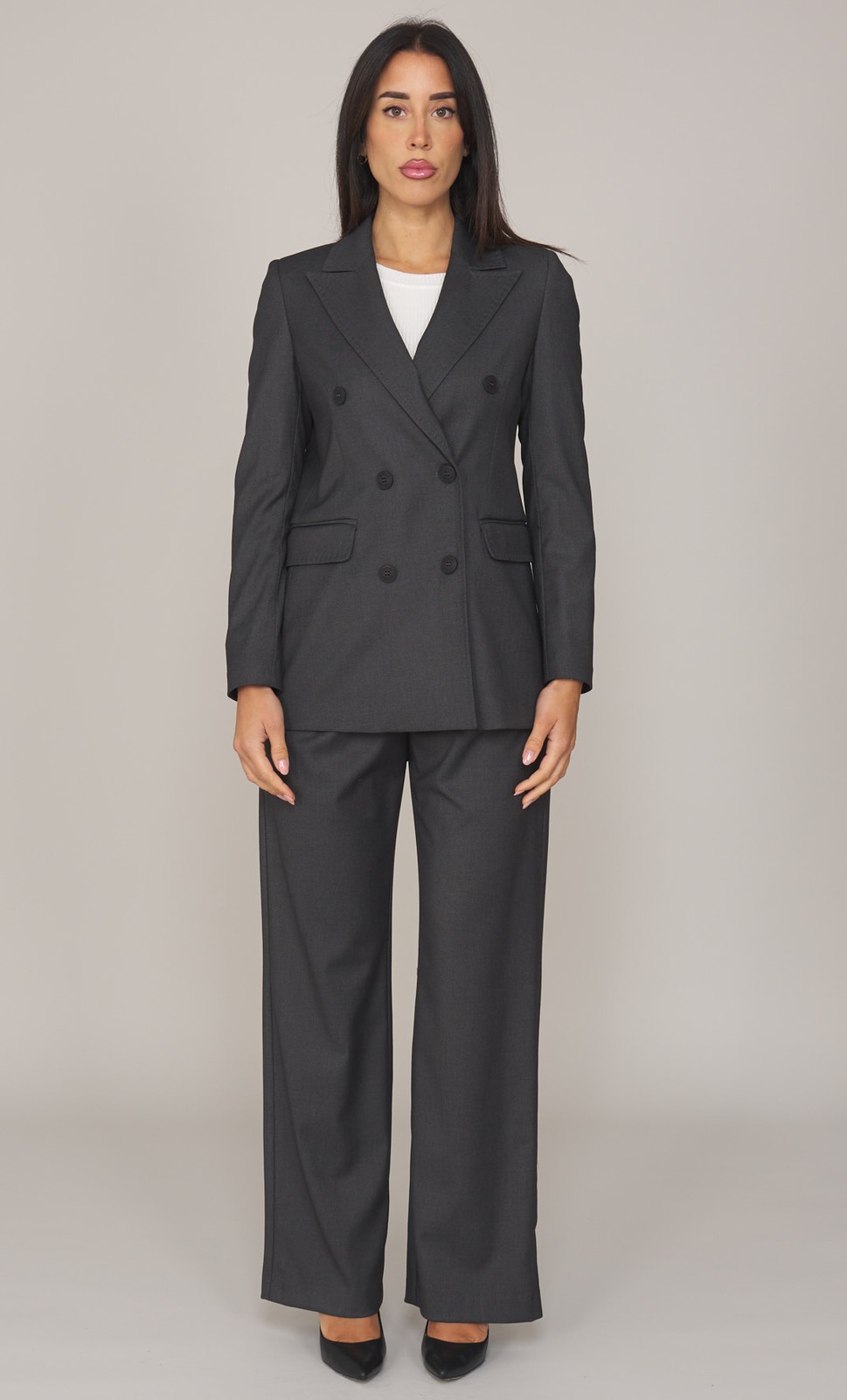 TAILLEUR WHITE WISE DOUBLE BREASTED PALACE ANTHRACITE PANTS WOMEN WW20428