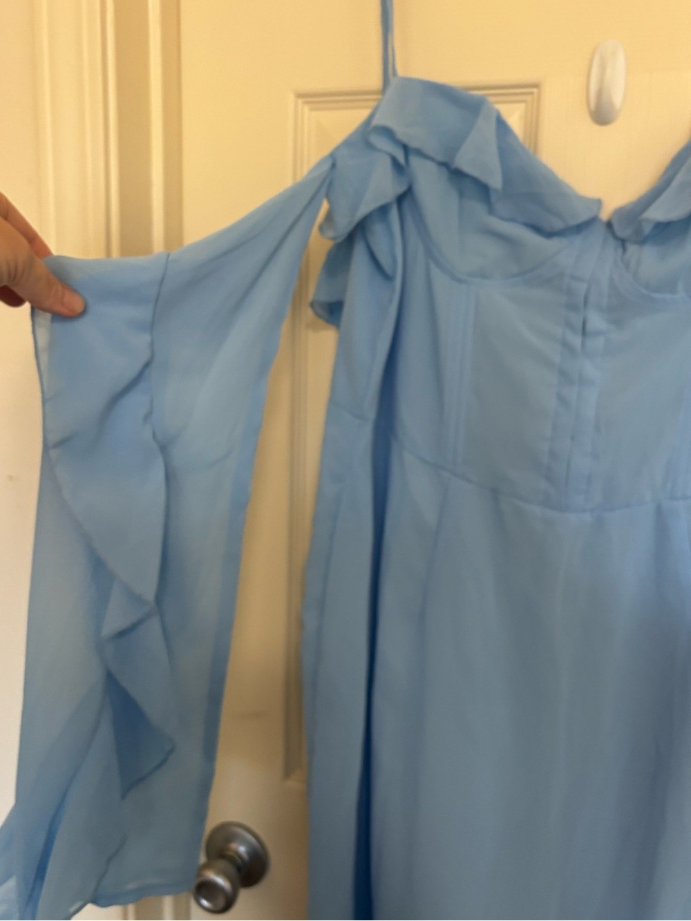 PrettyLittleThing Dusty Blue Ruffle Sleeve Midi Dress – Size US 12 / UK 16
