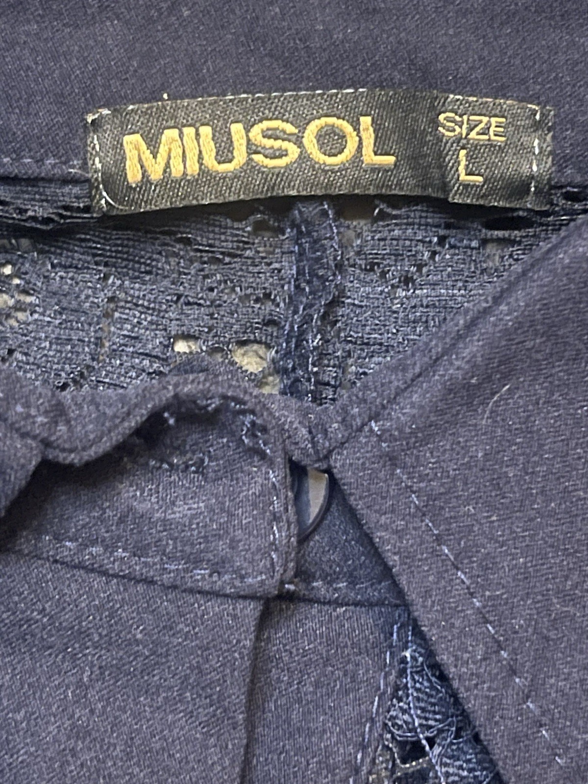 Miusol Blue Lace A Line Button Front Belted Collar Dress Size Large