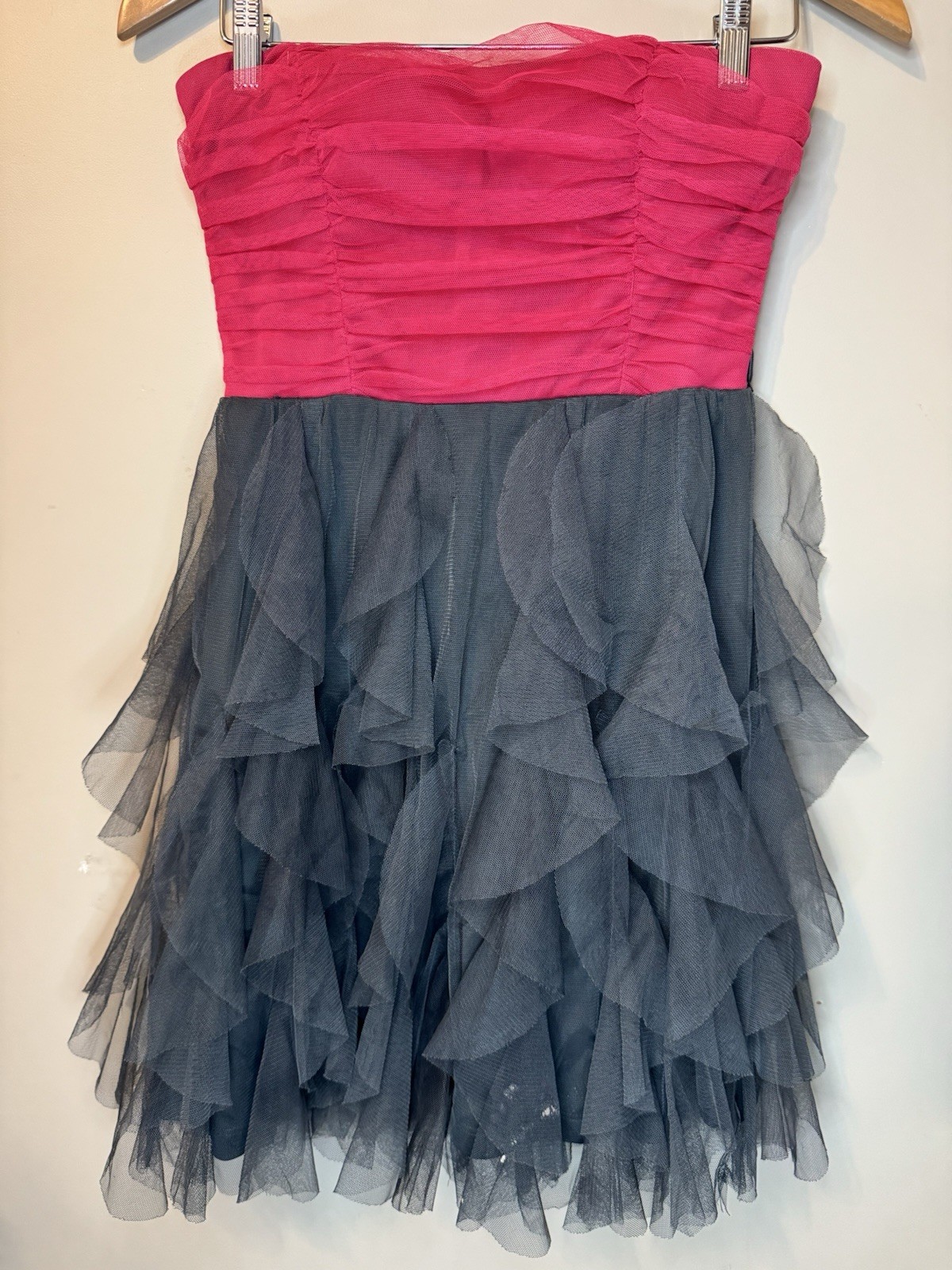 Juniors Teeze Me Strapless Tulle Ruffle Party Dance Cocktail Dress Size 7 NOBELT