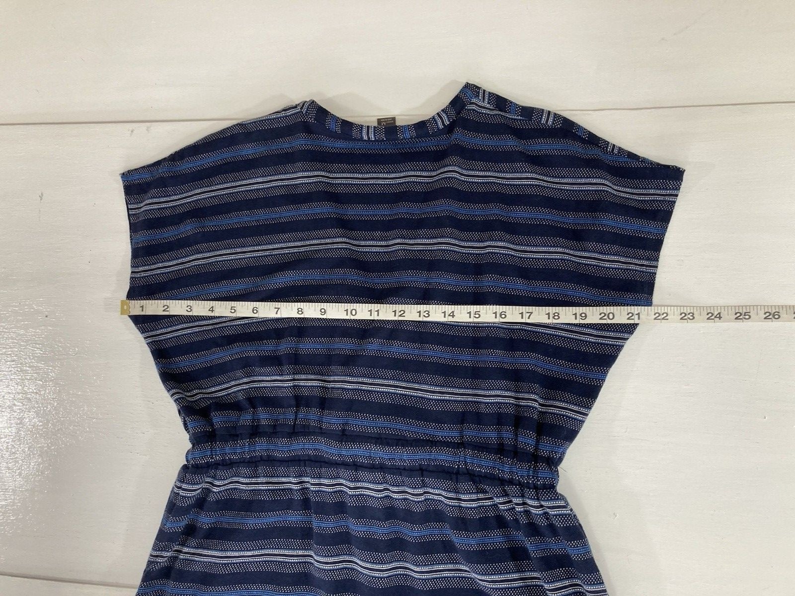 Eddie Bauer Dress Womens M Blue Stripe V Neck Cap Sleeve Pockets Cotton
