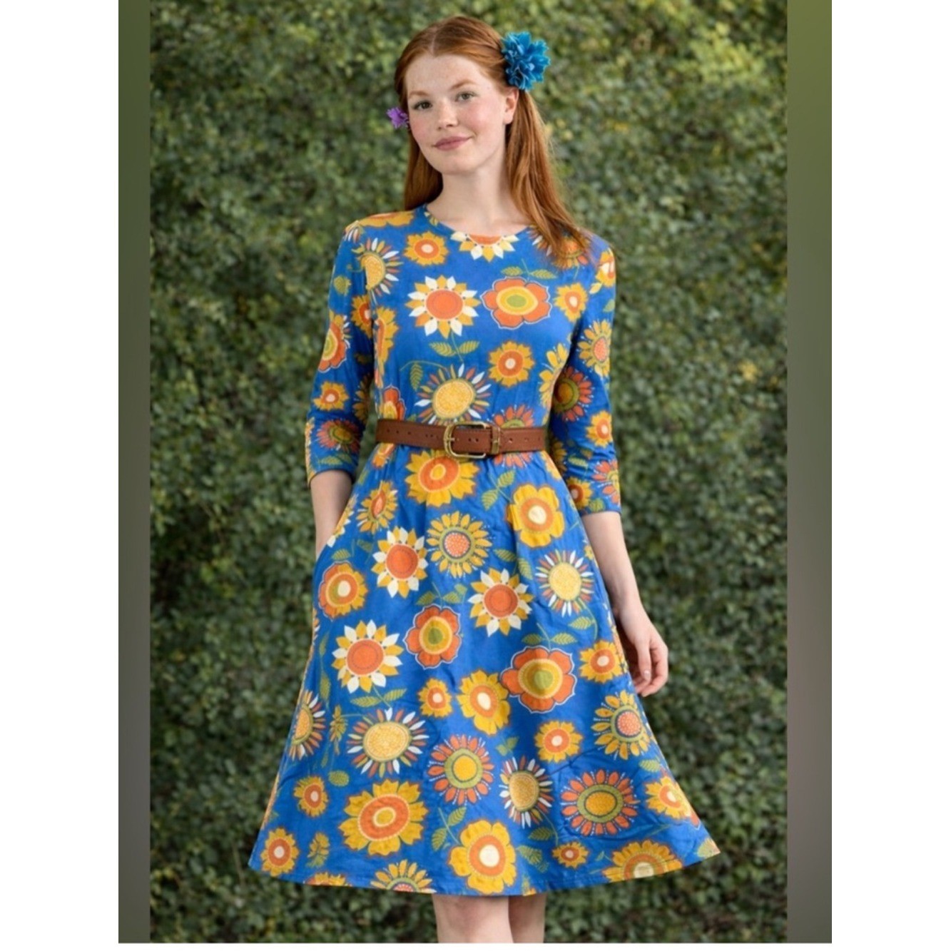 Gudrun Sjoden Ukraine Sunflower Jersey Dress Boho Art to Wear Lagenlook Artsy M