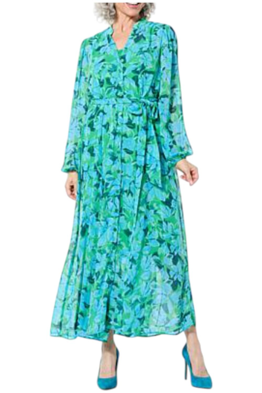 Nina Leonard Women’s Collared Maxi Dress Bright Green Multi