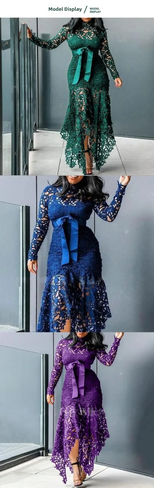 Plus Size Long Sleve Dress Stunning Stand Collar Lace Up Dress