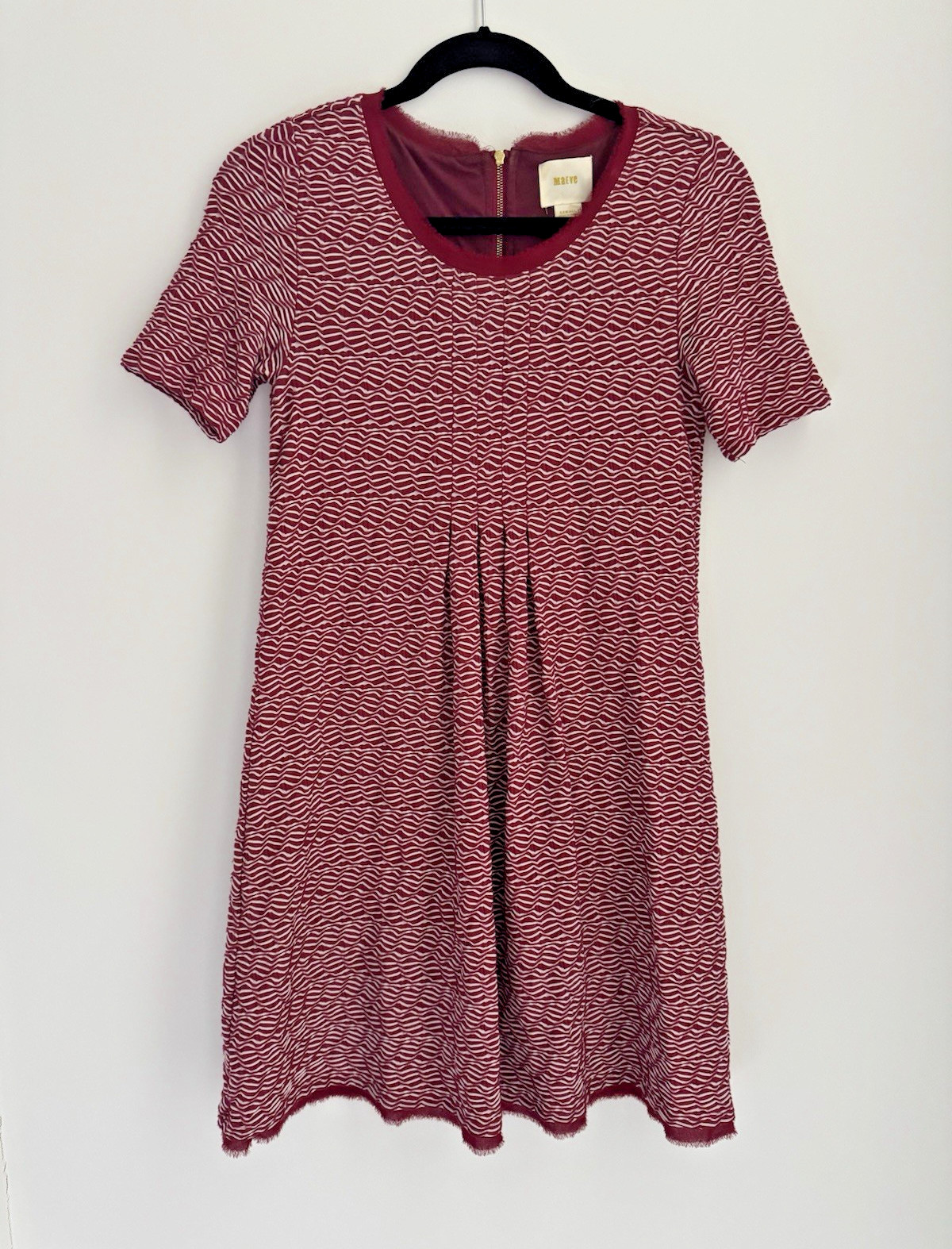 Maeve Anthropologie Burgundy Red White Shift Dress Zip XS Abstract Weave