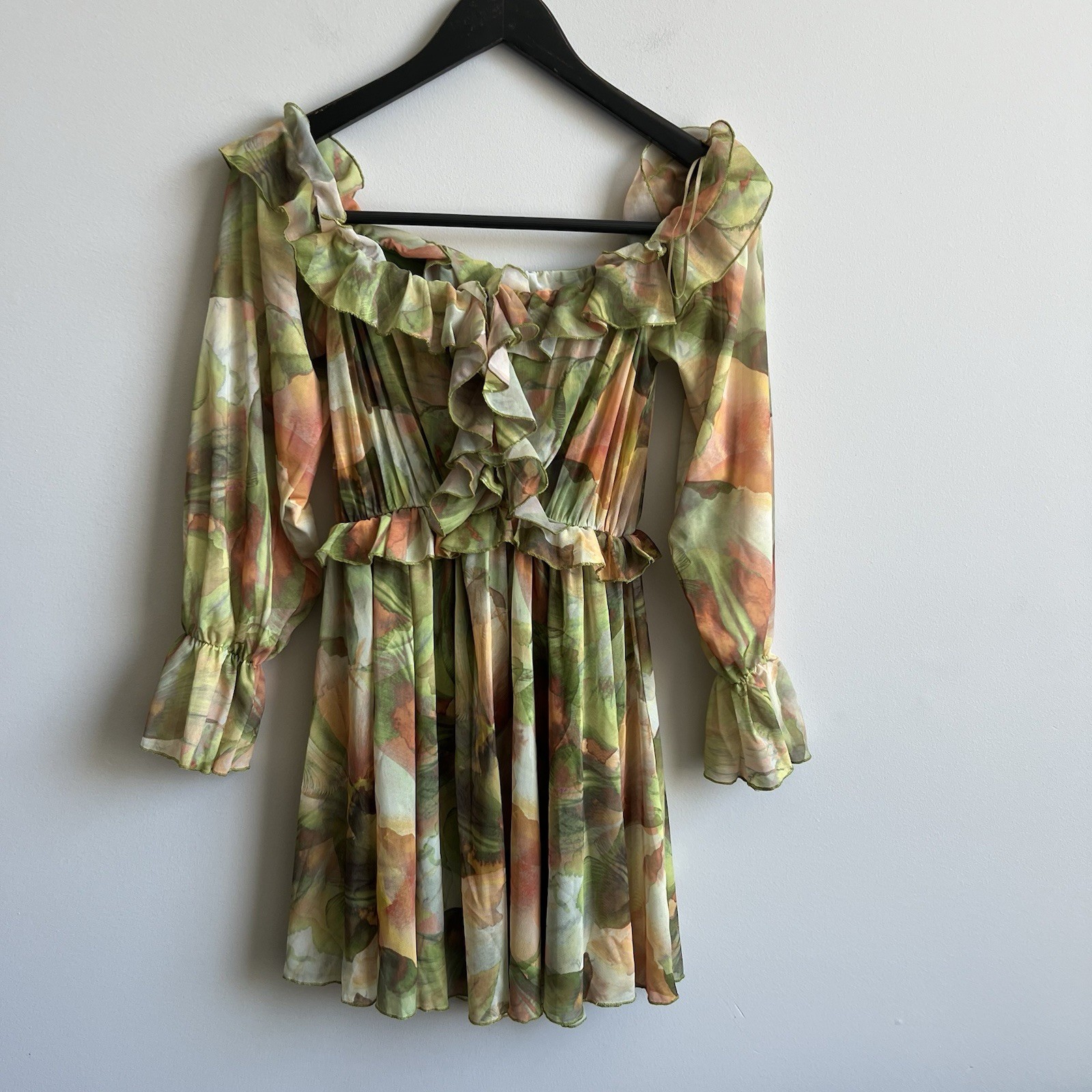 Zara Dress Ruffled Printed Mesh Tulle Off/On Shoulder NWOT Small Fairy Mini