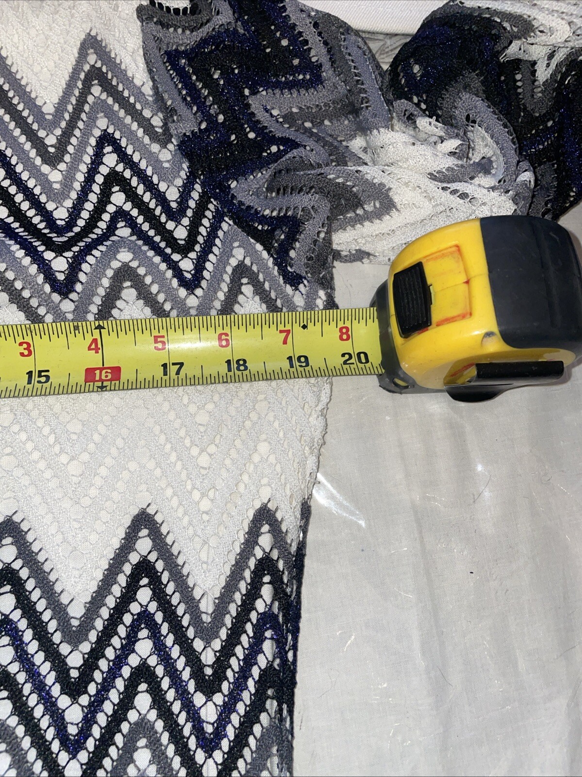 NWT Mechant Crochet Blue White Grey Zig Zag Chevron Bold Pattern Dress X-Large