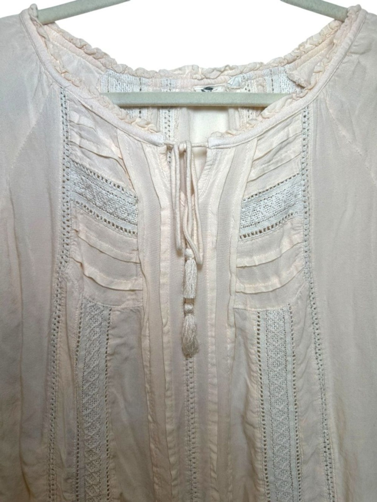 Lagaci Boho Cottagecore Dress Cover Up Peasant Cream Rayon Soft Knit Embroidery