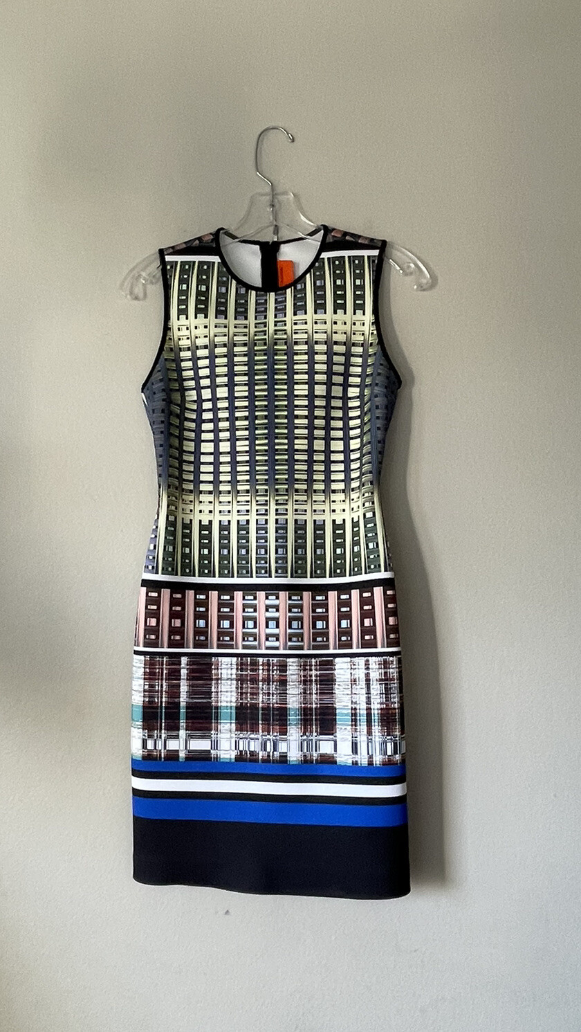 Clover Canyon Dress Small DONEGAL Sleeveless Neoprene Geometric Modern City
