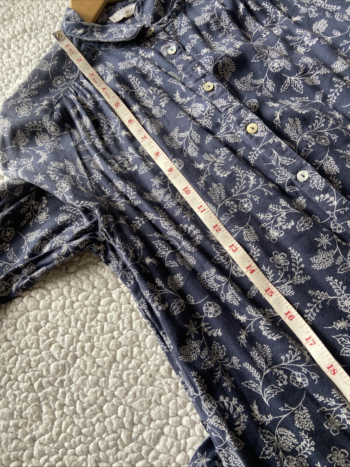 Fat Face Navy & White Floral Button Up Dress Waist Tie Collared Size 10