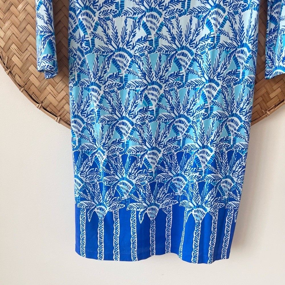 WOMEN’S LILY PULITZER TROPICAL PALM TREE VACATION BAY DRESS IN WHISPER BLUE