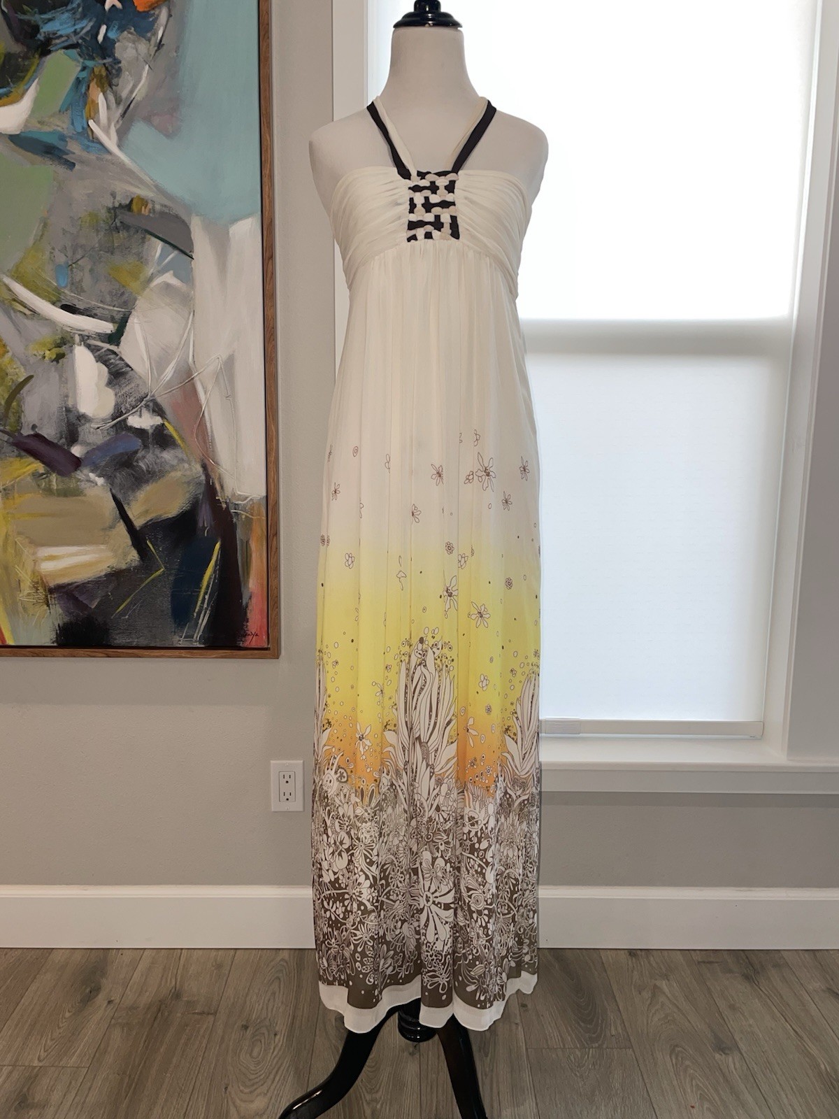 H.MIRO maxi dress Brazil designer, Stretchy! White Floral. Check description