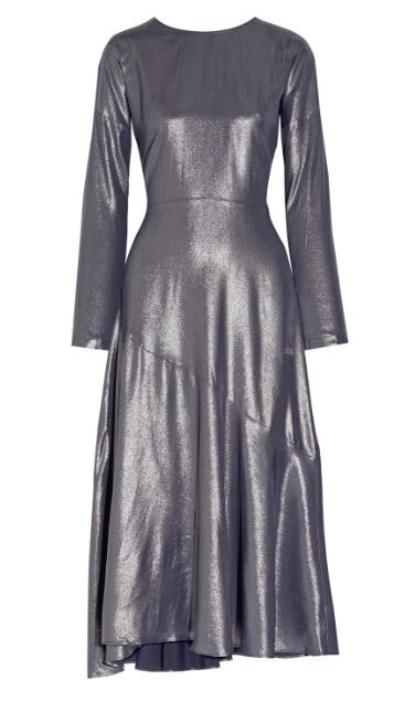RRP 1250$ CEDRIC CHARLIER Silk Blend Metallic Silver Dress 44 M Medium US 6 8 10