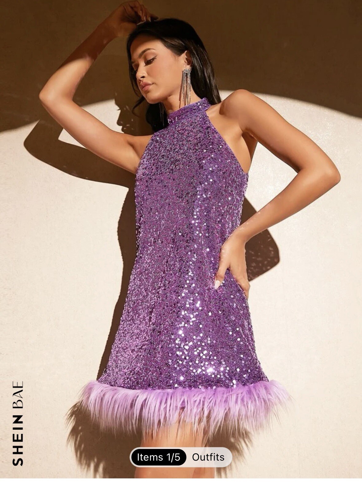 Womens Fuzzy Trim Sequence Sleeveless Purple Dress Lover Era Sz XL