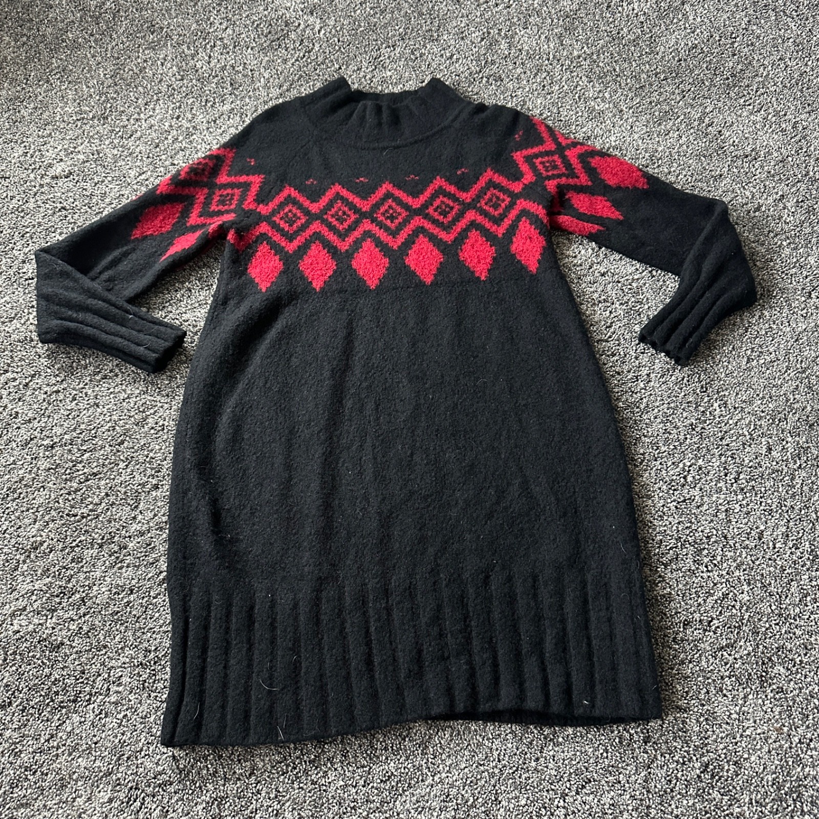 Banana Republic Sweater Dress Women’s M Black Red Isle Wool Blend Long Luxury