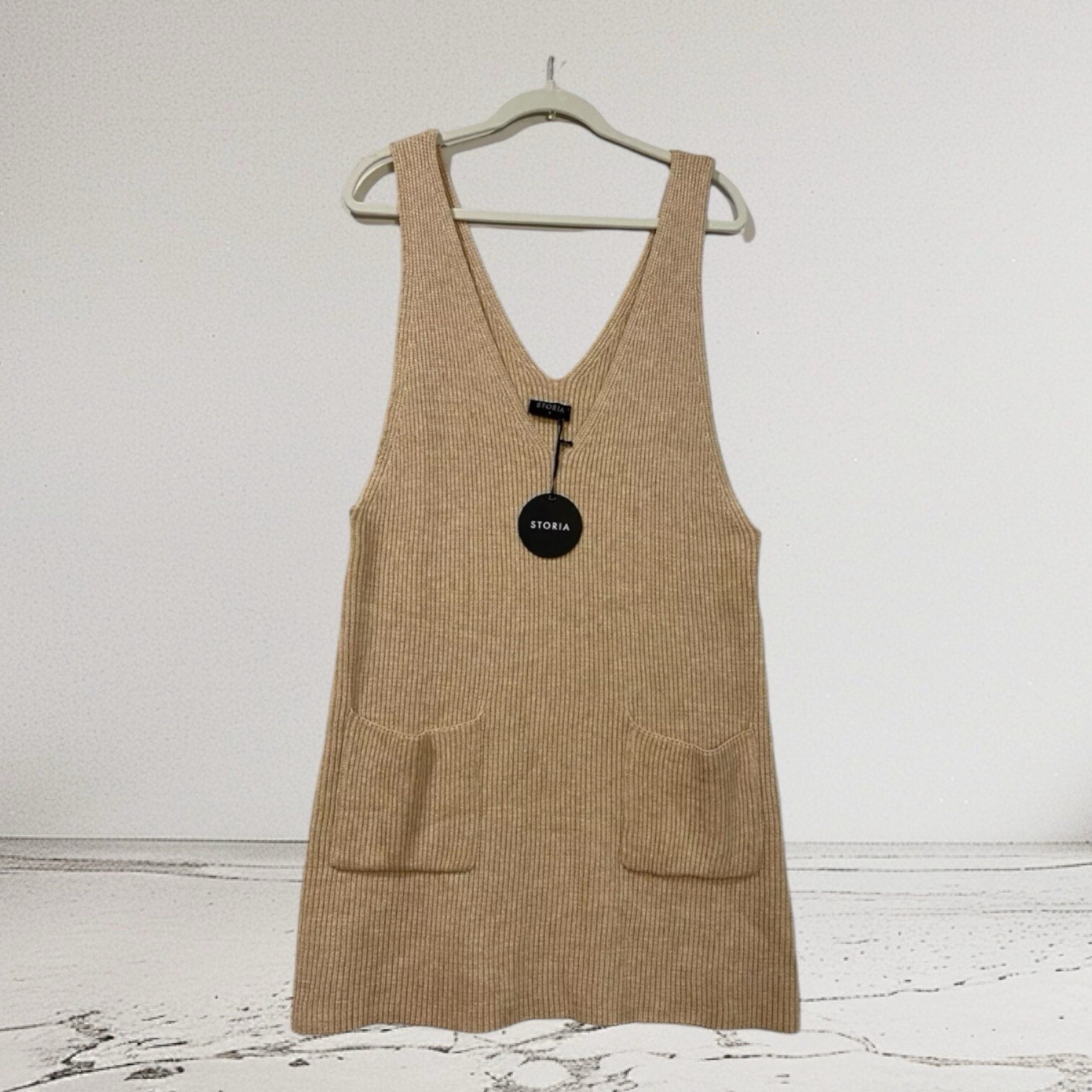 Storia Womens V Neck Sleeveless Sweater Dress Small Ribbed Knit Cozy Chic NWT