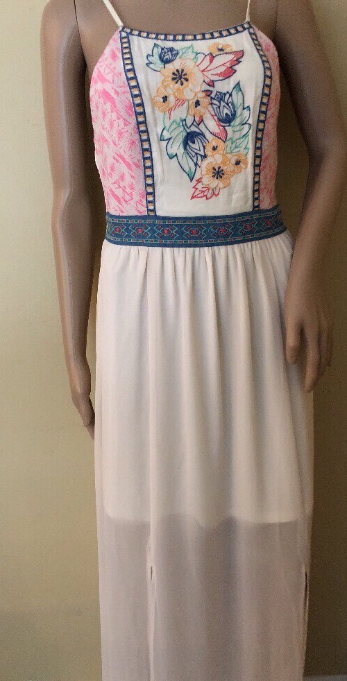 FLYING TOMATO Cream Full Length Maxi Dress Ivory Floral Sz S NEW