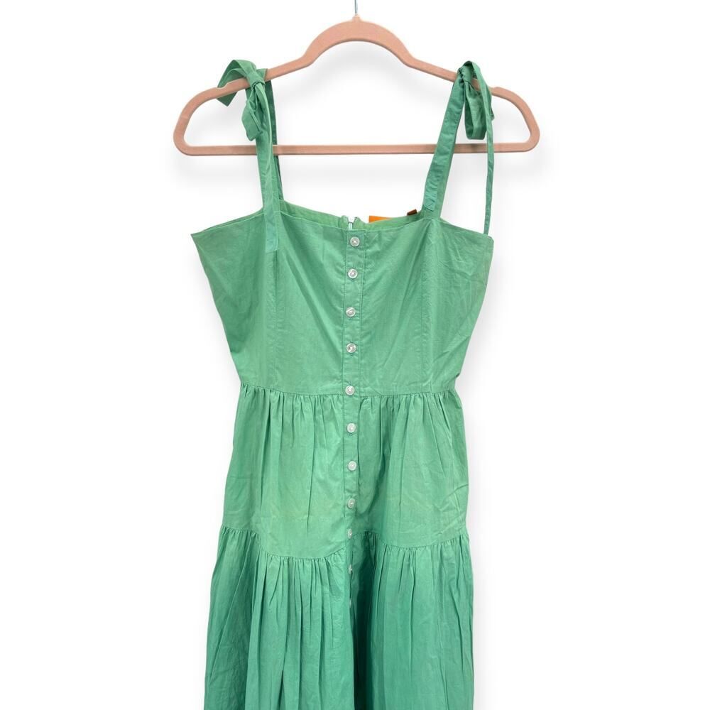 Oliphant NEW Tie Strap Button Cotton Poplin Midi Dress in Ombre Green – Size XS