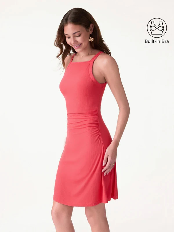 OGL CoolTouch Square Neck Ruched Mini Bra Dress