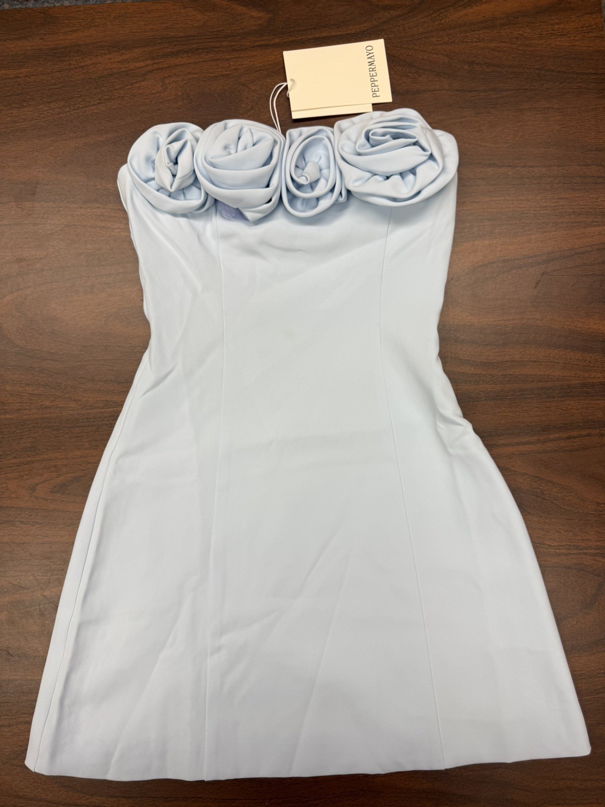 New Peppermayo Women’s Patsie Blue Satin Strapless Sleeveless Mini Dress Size XS