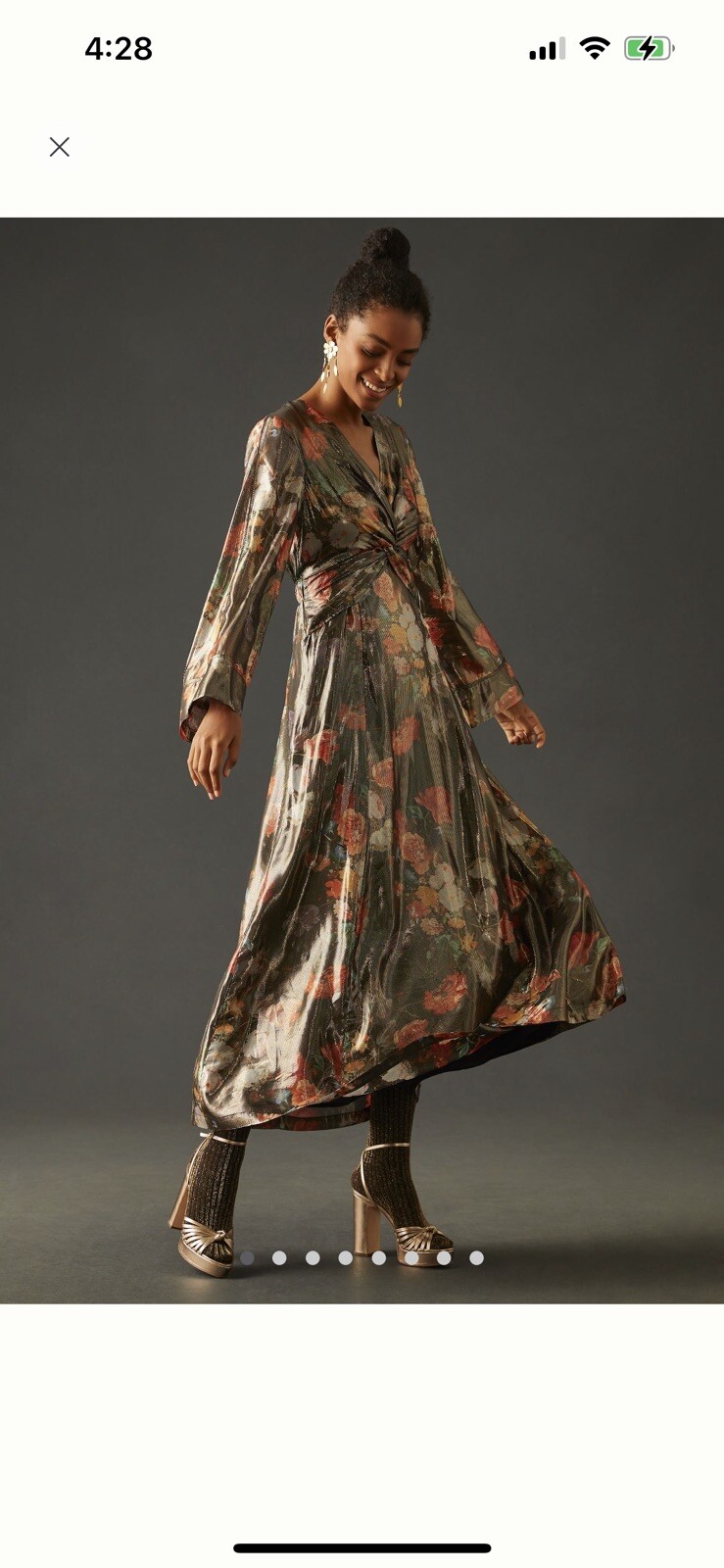 NWT Anthropologie Caballero Deep V Maxi Dress Small Floral Shimmer Fabric $248