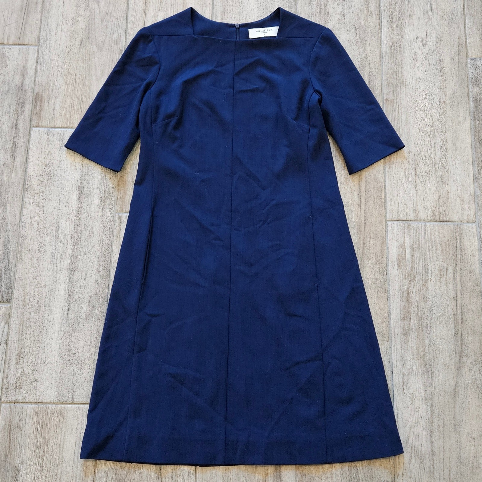 MM LaFleur The Emily Dress Size 6 Navy Blue Short Sleeve Shift Business Career