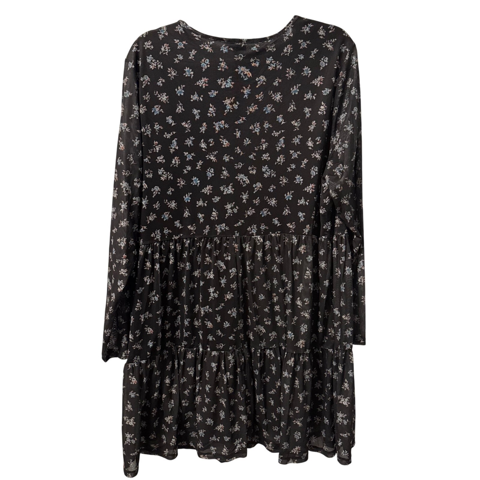Love Fire Womens Floral Tiered Long Sleeve Dress Sz 2X Black/White Polyester Ble